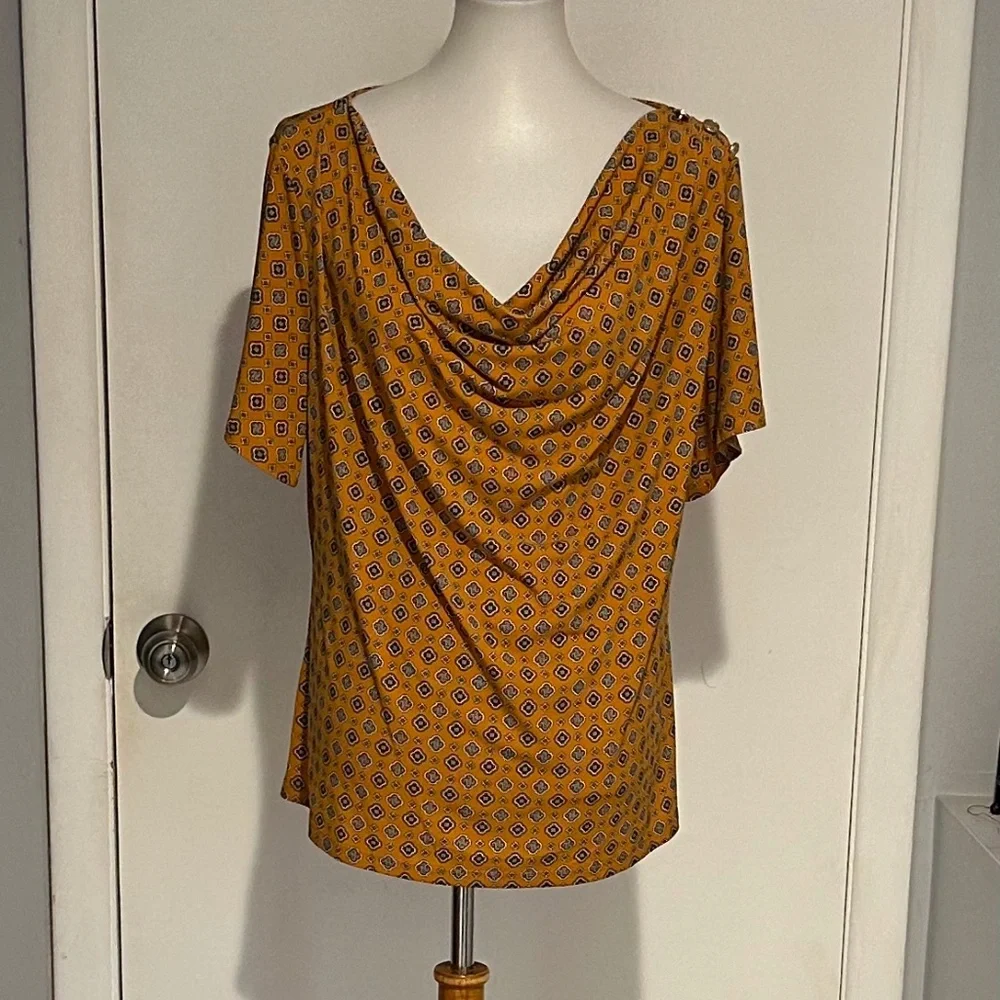 Michael Kors Women Design Cowl Neck Marigold Top Shirt - Size XL - NEW With Tags - Picture 1 of 16